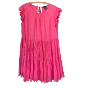 Revolve House of Harlow 1960 Hot Pink Ruffle Tiered Flutter Mini Dress SZ Small
